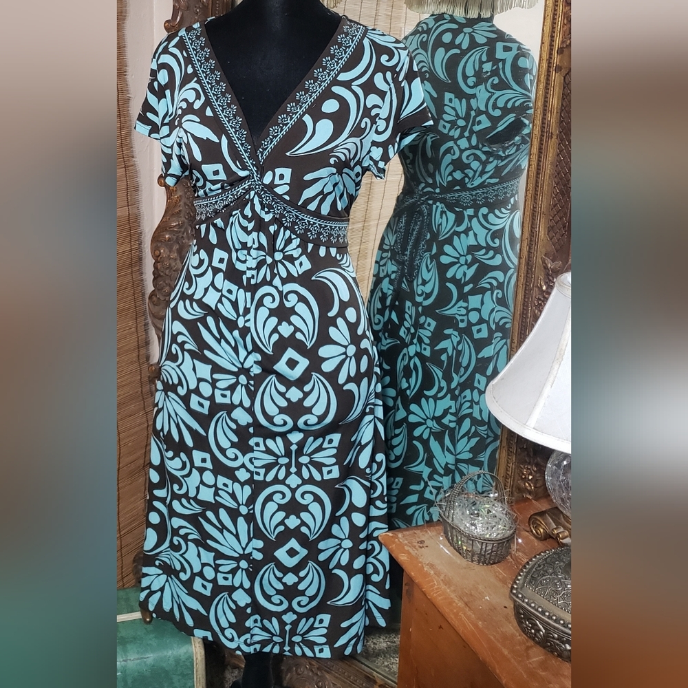 Apt 9 Women's Brown & Teal Dress- Large